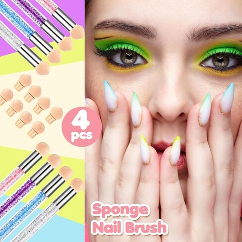 Prasacco 4 Pieces Nail Sponge for Ombre Sponge Nail Brush Gradient Nail Brush Double Head Sponge Nail Art Tool with 16 Pieces Replacement Head Nail Gradient Sponge Pen for Nail Art Manicure DIY in Saudi Arabia
