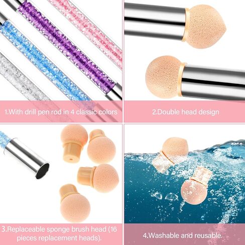 Prasacco 4 Pieces Nail Sponge for Ombre Sponge Nail Brush Gradient Nail Brush Double Head Sponge Nail Art Tool with 16 Pieces Replacement Head Nail Gradient Sponge Pen for Nail Art Manicure DIY in Saudi Arabia