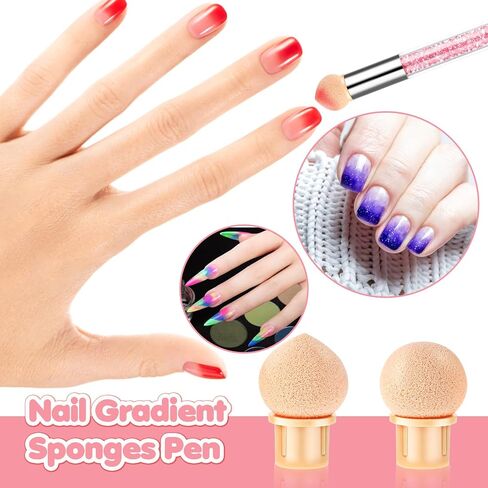Prasacco 4 Pieces Nail Sponge for Ombre Sponge Nail Brush Gradient Nail Brush Double Head Sponge Nail Art Tool with 16 Pieces Replacement Head Nail Gradient Sponge Pen for Nail Art Manicure DIY in Saudi Arabia
