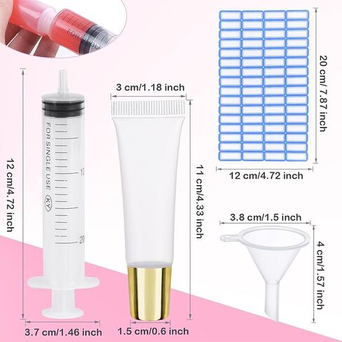 AerRoll 50Pcs 15 ML Lip Gloss Tubes With Pink Cap Empty,Soft Cosmetic Squeeze Tubes With Labels Stickers+Syringe+Funnel, for DIY Lip Gloss Balm Cosmetic (Pink x 50pcs) in Saudi Arabia