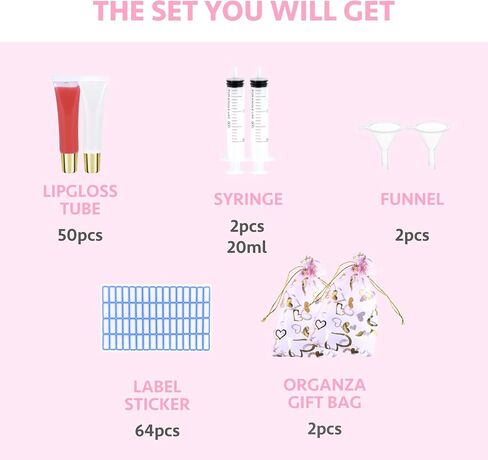 AerRoll 50Pcs 15 ML Lip Gloss Tubes With Pink Cap Empty,Soft Cosmetic Squeeze Tubes With Labels Stickers+Syringe+Funnel, for DIY Lip Gloss Balm Cosmetic (Pink x 50pcs) in Saudi Arabia