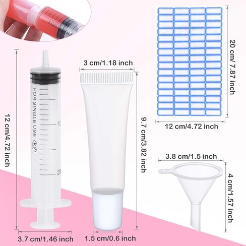 AerRoll 50Pcs 15 ML Lip Gloss Tubes With Pink Cap Empty,Soft Cosmetic Squeeze Tubes With Labels Stickers+Syringe+Funnel, for DIY Lip Gloss Balm Cosmetic (Pink x 50pcs) in Saudi Arabia