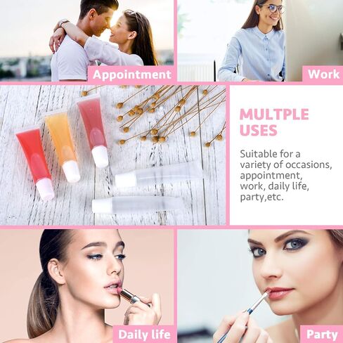 AerRoll 50Pcs 15 ML Lip Gloss Tubes With Pink Cap Empty,Soft Cosmetic Squeeze Tubes With Labels Stickers+Syringe+Funnel, for DIY Lip Gloss Balm Cosmetic (Pink x 50pcs) in Saudi Arabia