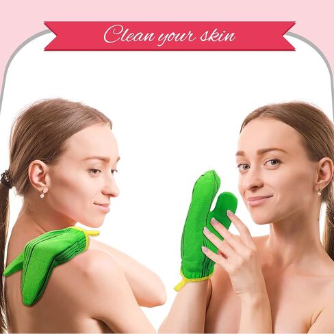 قفازات تقشير كورية 3 قطع من تاتو لتقشير الجسم من كوريا، قفازات تنظيف الوجه الإيطالية ملابس استحمام آسيوي حمام تدليك قفازات للنساء والرجال يغسل الجلد للتنظيف العميق، أحمر، أخضر، أصفر in Kuwait