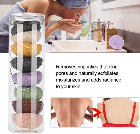 Konjac Sponge Set, 8pcs Color Round Type 100% Konjac Wash Face Flutter Natural Facial Care Body Sponges Gentle Exfoliating, Deep Cleansing, for Sensitive, Oily & Acne Prone Skin in Saudi Arabia