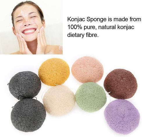 Konjac Sponge Set, 8pcs Color Round Type 100% Konjac Wash Face Flutter Natural Facial Care Body Sponges Gentle Exfoliating, Deep Cleansing, for Sensitive, Oily & Acne Prone Skin in Saudi Arabia