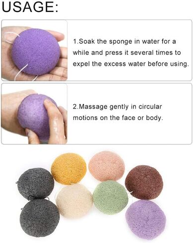 Konjac Sponge Set, 8pcs Color Round Type 100% Konjac Wash Face Flutter Natural Facial Care Body Sponges Gentle Exfoliating, Deep Cleansing, for Sensitive, Oily & Acne Prone Skin in Saudi Arabia