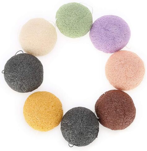 Konjac Sponge Set, 8pcs Color Round Type 100% Konjac Wash Face Flutter Natural Facial Care Body Sponges Gentle Exfoliating, Deep Cleansing, for Sensitive, Oily & Acne Prone Skin in Saudi Arabia