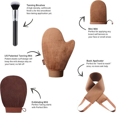 Sanfery Self Tanner Mitt - أداة تطبيق قفاز التسمير الذاتي مع براءة اختراع أمريكية، قفاز تسمير البشرة لأداة تسمير البشرة الذاتية، أداة توزيع المكياج الخلفية، قفاز تسمير ذاتي صغير، 3 مجموعات من قفازات تسمير البشرة الذاتية، قفاز أسمر in Saudi Arabia