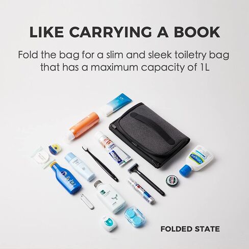 حقيبة أدوات الزينة للرجال من Bee Nesting حقيبة سفر احترافية للنساء مع خطاف تعليق، حقيبة مكياج كبيرة مقاومة للماء للإكسسوارات والشامبو والحلاقة وأدوات الزينة، سعة قابلة للتحويل 1-3 لتر (أسود) in Kuwait