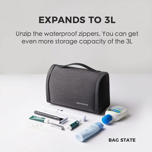 حقيبة أدوات الزينة للرجال من Bee Nesting حقيبة سفر احترافية للنساء مع خطاف تعليق، حقيبة مكياج كبيرة مقاومة للماء للإكسسوارات والشامبو والحلاقة وأدوات الزينة، سعة قابلة للتحويل 1-3 لتر (أسود) in Kuwait