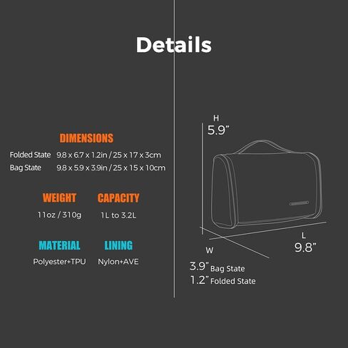 حقيبة أدوات الزينة للرجال من Bee Nesting حقيبة سفر احترافية للنساء مع خطاف تعليق، حقيبة مكياج كبيرة مقاومة للماء للإكسسوارات والشامبو والحلاقة وأدوات الزينة، سعة قابلة للتحويل 1-3 لتر (أسود) in Kuwait