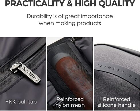 حقيبة أدوات الزينة للرجال من Bee Nesting حقيبة سفر احترافية للنساء مع خطاف تعليق، حقيبة مكياج كبيرة مقاومة للماء للإكسسوارات والشامبو والحلاقة وأدوات الزينة، سعة قابلة للتحويل 1-3 لتر (أسود) in Kuwait