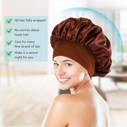 Silk Bonnet for Sleeping, 4 PCS Hair Wrap Sleeping Satin Bonnet For Women- Extra Soft Elastic Band Silk Hair Wrap for Curly Hair& Natural Hair in Kuwait