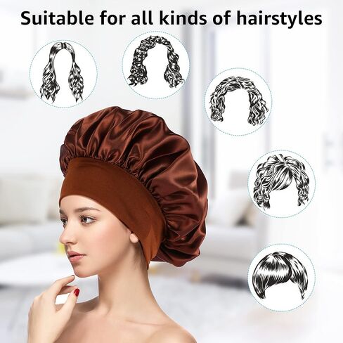 Silk Bonnet for Sleeping, 4 PCS Hair Wrap Sleeping Satin Bonnet For Women- Extra Soft Elastic Band Silk Hair Wrap for Curly Hair& Natural Hair in Kuwait
