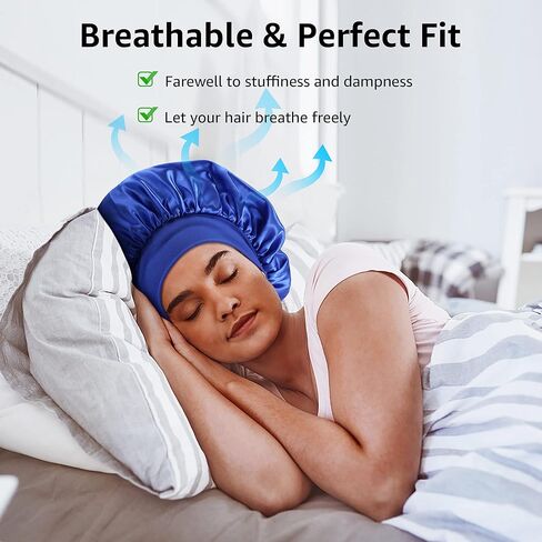 Silk Bonnet for Sleeping, 4 PCS Hair Wrap Sleeping Satin Bonnet For Women- Extra Soft Elastic Band Silk Hair Wrap for Curly Hair& Natural Hair in Kuwait