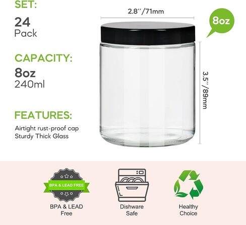 EkkoVla 24 Pack 8 oz Amber Round Glass Jars with 24 Black Lids, Candle Making Jar, Empty Refillable Cosmetic Containers for Lotions, Face Creams, Body Butter, Powders, Ointments, Beauty Products in Saudi Arabia