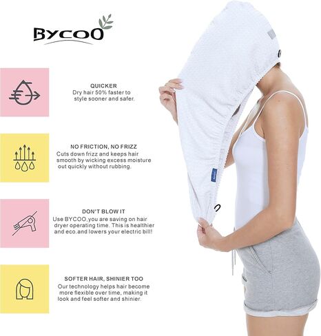 BYCOO Waffle Hair Towel Wrap, Large Microfiber Hair Drying Towels With Button&Elastic, Anti Frizz Head Towle|Super Absorbent | Soft Quick Dry Hair Turban for Women & Wet, Curly, Long &Thick Hair-White in Saudi Arabia