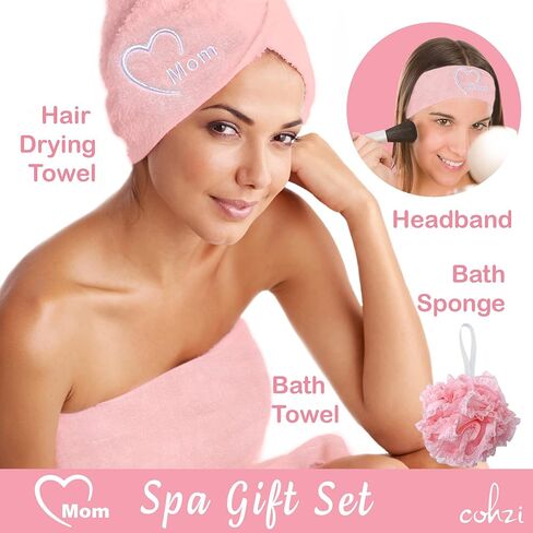 Hair Towel Spa Gifts for Mom - Microfiber Hair Drying Towel Wrap and Bath Towel Spa Gift Set. Birthday Gifts for Mom. Gifts for Mother's from Daughter or Son. New Mom Gifts. in Saudi Arabia