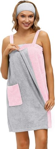 Zexxxy المرأة حمام / دش التفاف منشفة اللباس مع الأشرطة إغلاق قابل للتعديل خفيفة الوزن طول الركبة الجسم يلتف S-XXXL in Kuwait