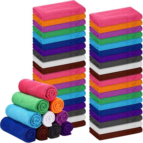 Kinlop 50 Pieces Large Bleach Proof Microfiber Salon Hair Towels Bulk Bleach Resistant Absorbent Hair Drying Stylist Towel for Hand Salon Spa Home Gym Yoga Bath Estheticians, 30 x 14 Inch, 10 Colors in Saudi Arabia