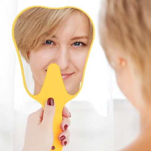 مرايا آنهوا المحمولة مع مقبض مرآة وجه صغيرة، مرآة مكياج يدوية على شكل أسنان، تستخدم لمكتب طبيب الأسنان والعيادة والحمام والحلاقة والصالون - أبيض in Kuwait