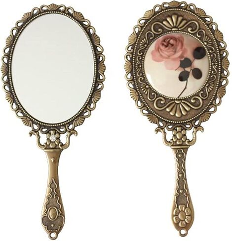 Hand Mirror with Handle Compact Handheld Makeup Mirror Rose Cosmetic Clear Mirror (Matt Silver (Tin)) in Saudi Arabia
