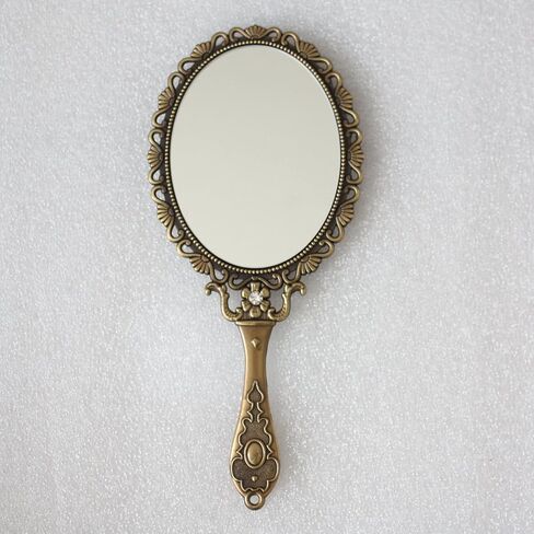 Hand Mirror with Handle Compact Handheld Makeup Mirror Rose Cosmetic Clear Mirror (Matt Silver (Tin)) in Saudi Arabia