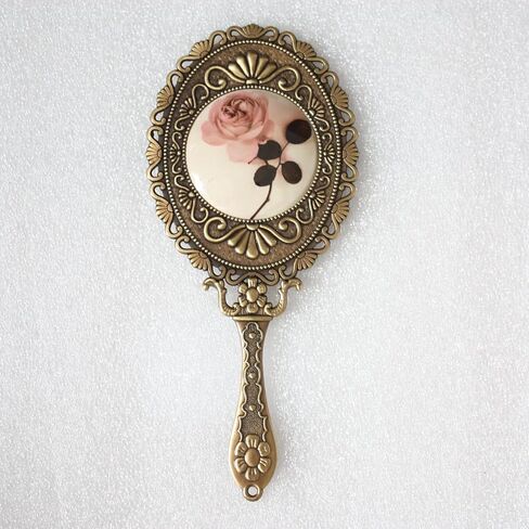 Hand Mirror with Handle Compact Handheld Makeup Mirror Rose Cosmetic Clear Mirror (Matt Silver (Tin)) in Saudi Arabia