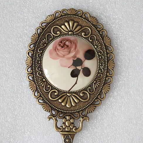 Hand Mirror with Handle Compact Handheld Makeup Mirror Rose Cosmetic Clear Mirror (Matt Silver (Tin)) in Saudi Arabia