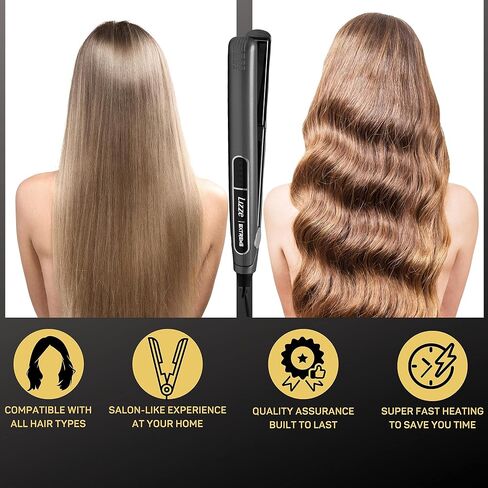 Professional Flat Iron Hair Straightener Plancha De Cabello Professional - Titanium Hair Iron Straightens Frizzy Hair Curls Sleek Salon Hair Styling Tool - Lizze Extreme Slim 1" Pro Straightening Iron in Saudi Arabia