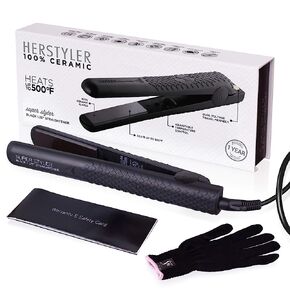 Herstyler Superstyler Onyx Ceramic Flat Iron, Ceramic Hair Straightener With Adjustable Temperature, Travel-friendly Dual Voltage Flat Iron in Kuwait