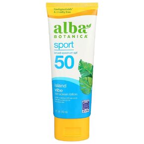 Alba Botanica Sunscreen Lotion, Sport, SPF 50, Fragrance Free, 3 oz (Packaging May Vary)