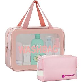 HAODOPSTY Large Toiletry Bag for Women Bundle with Small Makeup Bag,Clear Travel Bag for Toiletries, Pink, Pack of 2 in Saudi Arabia
