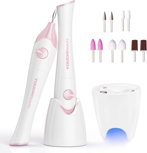TOUCHBeauty Electric Nail File 5in1 Professional Manicure Pedicure Kit with Stand, Nail Buffer Drill Polisher for Natural Fingernails Toenails 5 Bits Golden TB-1335 in Kuwait