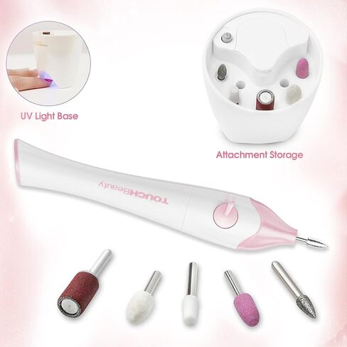 TOUCHBeauty Electric Nail File 5in1 Professional Manicure Pedicure Kit with Stand, Nail Buffer Drill Polisher for Natural Fingernails Toenails 5 Bits Golden TB-1335 in Kuwait