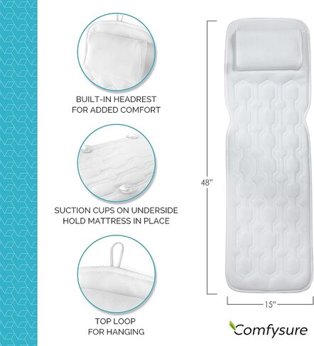 وسادة حمام مريحة للحوض - وسادة حوض استحمام كاملة للجسم بالكامل ووسادة غير منزلقة لحمام الاستحمام مع طبقات شبكية ثلاثية الأبعاد سميكة للغاية تسمح بالتهوية - دعم خلفي رائع للبالغين (48"x 15") in Kuwait