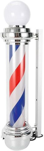TSVMUO Classic Barber Shop 35 بوصة دوارة LED خطوط ضوء عمود صالون الشعر علامة مفتوحة أحمر أبيض أزرق ضوء دوار للتركيب على الحائط، IP54 مقاوم للماء لتوفير الطاقة in Kuwait