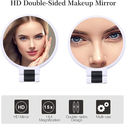 مراة مكياج مكبرة 15 مرة بوجهين قابلة للدوران 360 درجة عصرية للسفر او الحمام (ابيض) in Kuwait