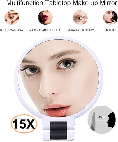 مراة مكياج مكبرة 15 مرة بوجهين قابلة للدوران 360 درجة عصرية للسفر او الحمام (ابيض) in Kuwait