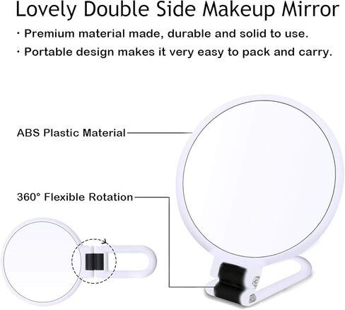 مراة مكياج مكبرة 15 مرة بوجهين قابلة للدوران 360 درجة عصرية للسفر او الحمام (ابيض) in Kuwait