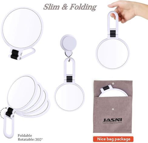 مراة مكياج مكبرة 15 مرة بوجهين قابلة للدوران 360 درجة عصرية للسفر او الحمام (ابيض) in Kuwait