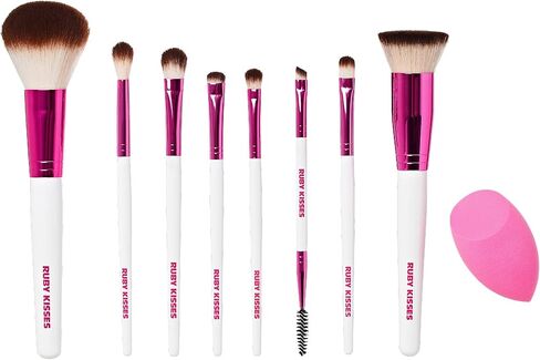 مجموعة فرش مكياج روبي كيسيز بودرة، مزج، ظلال عيون، حواجب، فرشاة تحديد العيون وسبولي، إسفنجة مزج، مجموعة من 9 قطع in Kuwait