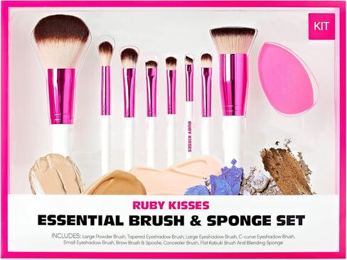 مجموعة فرش مكياج روبي كيسيز بودرة، مزج، ظلال عيون، حواجب، فرشاة تحديد العيون وسبولي، إسفنجة مزج، مجموعة من 9 قطع in Kuwait
