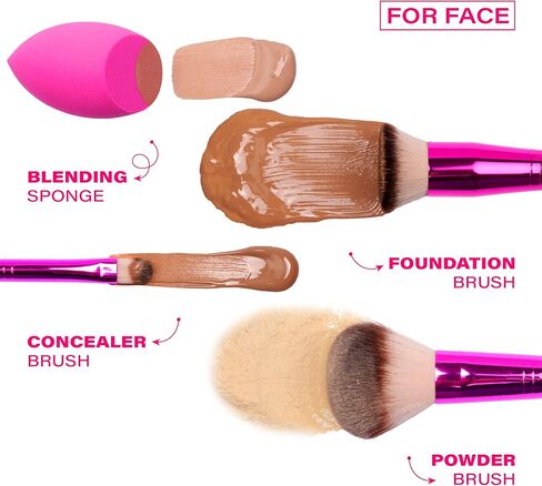 مجموعة فرش مكياج روبي كيسيز بودرة، مزج، ظلال عيون، حواجب، فرشاة تحديد العيون وسبولي، إسفنجة مزج، مجموعة من 9 قطع in Kuwait