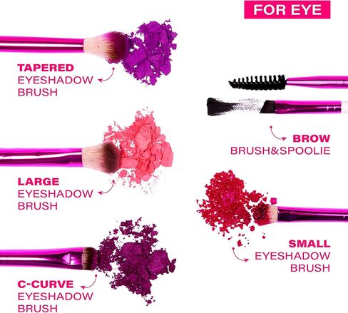 مجموعة فرش مكياج روبي كيسيز بودرة، مزج، ظلال عيون، حواجب، فرشاة تحديد العيون وسبولي، إسفنجة مزج، مجموعة من 9 قطع in Kuwait