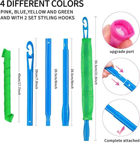 30 Pcs Hair Curlers Spiral Curls Heatless Hair Curlers No Heat Spiral Curlers Styling Kit with 2 Sets of Styling Hooks for Most Kinds of Hairstyles(Assorted Color,17.7in) in Saudi Arabia
