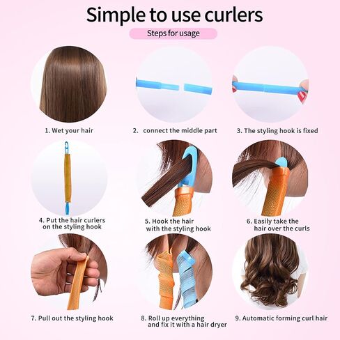 30 Pcs Hair Curlers Spiral Curls Heatless Hair Curlers No Heat Spiral Curlers Styling Kit with 2 Sets of Styling Hooks for Most Kinds of Hairstyles(Assorted Color,17.7in) in Saudi Arabia