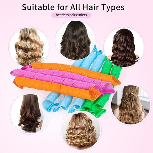 30 Pcs Hair Curlers Spiral Curls Heatless Hair Curlers No Heat Spiral Curlers Styling Kit with 2 Sets of Styling Hooks for Most Kinds of Hairstyles(Assorted Color,17.7in) in Saudi Arabia