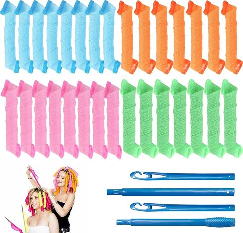 30 Pcs Hair Curlers Spiral Curls Heatless Hair Curlers No Heat Spiral Curlers Styling Kit with 2 Sets of Styling Hooks for Most Kinds of Hairstyles(Assorted Color,17.7in) in Saudi Arabia